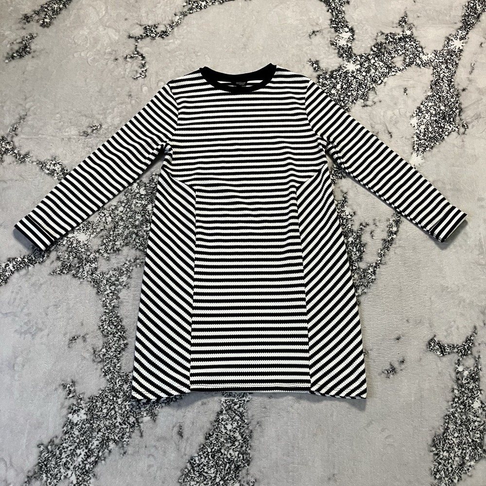Topshop Maternity Dress Size 8 Black White Stripe Stretch Bodycon Long Sleeve